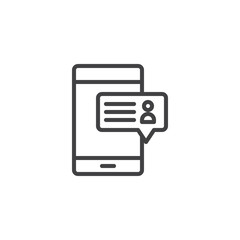 Mobile phone with message line icon, outline vector sign, linear style pictogram isolated on white. Online user dialogue symbol, logo illustration. Editable stroke