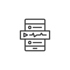 Fototapeta premium Mobile phone with voice message line icon, outline vector sign, linear style pictogram isolated on white. Smartphone voice recorder symbol, logo illustration. Editable stroke