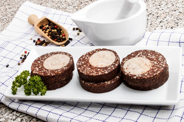 home made black and white pork pudding roll