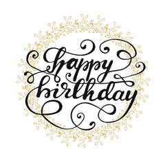 Greeting card design with lettering Happy Birthday. Vector illustration.