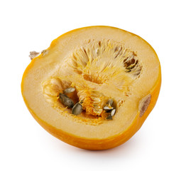 Half of a ripe yellow pumpkin