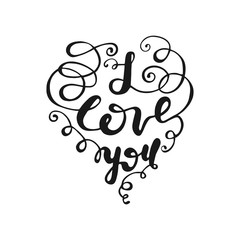 Greeting card design with lettering I love you. Vector illustration.