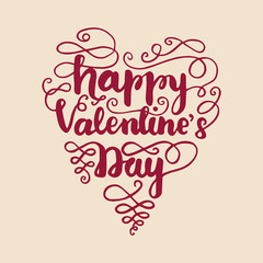 Greeting card design with lettering Happy Valentine's Day. Vector illustration.