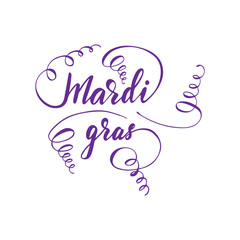 Greeting card design with lettering Mardi Gras. Vector illustration.