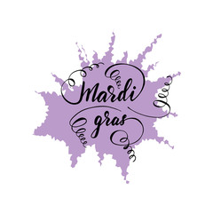 Greeting card design with lettering Mardi Gras. Vector illustration.
