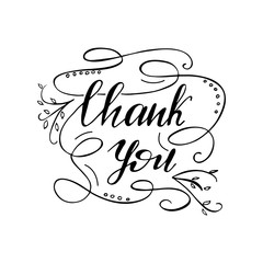 Greeting card design with lettering Thank you. Vector illustration.