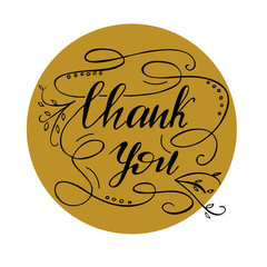 Greeting card design with lettering Thank you. Vector illustration.