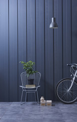 Fototapeta na wymiar empty wall blue background and bike style