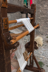 Weaving White Pattern on Old Wooden Loom