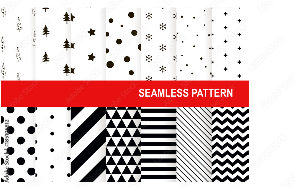 Wall mural christmas seamless pattern vector background set. holiday winter design greeting card backdrop, wrap