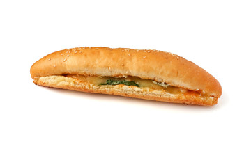 Bun or Hot dog bun with sesame on the white background