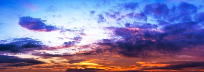 Panorama sky twilight, colorful cloud, and sun light