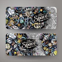 Cartoon cute doodles hand drawn space banners