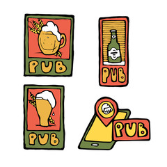 Beer pub posters, stickers, emblems