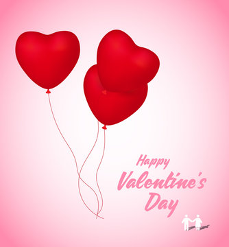 Happy Valentine's Day. Love valentine's background with hearts. Valentines day with red heart shape balloon flying and hearts decorations. Valentine's day abstract background. 