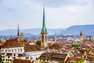 Fototapeta na wymiar View of the historic city center of Zurich with with, Canton of Zurich, Switzerland. Popular touristic destination in Europe