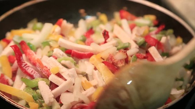 Mexican tacos cooking in a pan