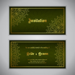 Luxury wedding invitation with golden ornament. Vector illustration