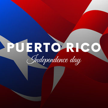 Banner or poster of Puerto Rico independence day celebration. Waving flag. Vector illustration.