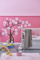 pink wall background baby room style