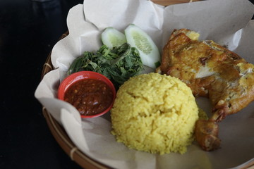 Fried Chicken Rice, Among the most popular food in Borneo. Local call Nasi Ayam Penyet