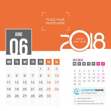 June 2018. Desk Calendar 2018