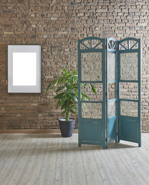 modern home style with paravane and frame style brick background