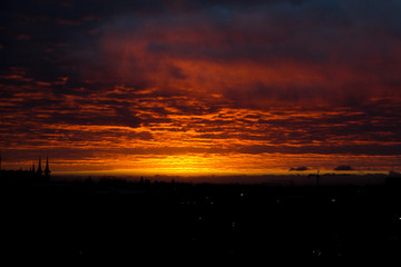 Beautiful color of sunset in wide city landscape