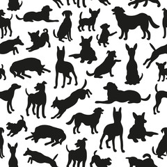 Seamless pattern with dog silhouettes. Vector background for your design.