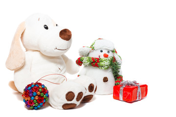 Christmas dog and snowman