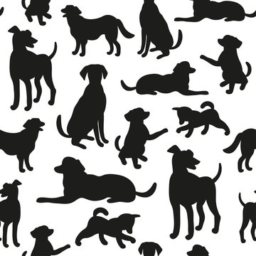 Seamless pattern with dog silhouettes. Texture for wallpaper, fills, web page background.