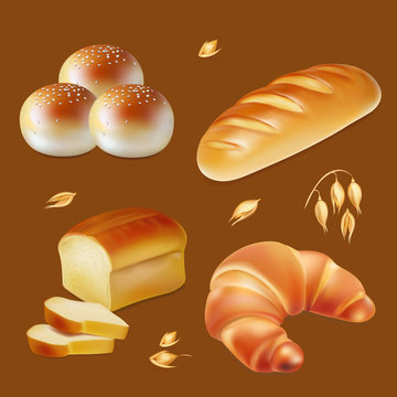 Bread, Realistic Vector Icons Set