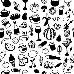 Pattern with icons of different types of cookware. Endless texture for wallpaper, fill,  web page background, surface texture.