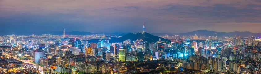 Schilderijen op glas Panorama van Seoul City Skyline, Zuid-Korea © CJ Nattanai
