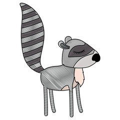 female raccoon cartoon with closed eyes expression in colored crayon silhouette