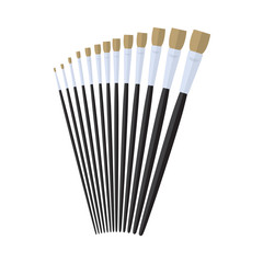 set of flat paint brush stationary, collection of color painting accessory, artist tools, vector illustration