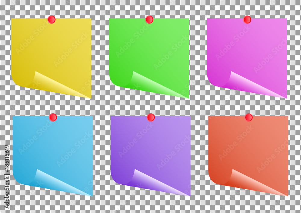 Poster multicolor notes isolated on transparent background post it . colored sticky note set. vector realis