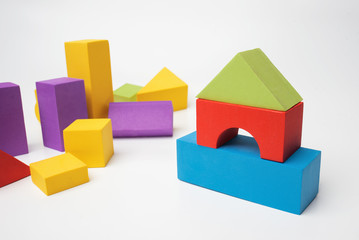 Toy building blocks on a white background