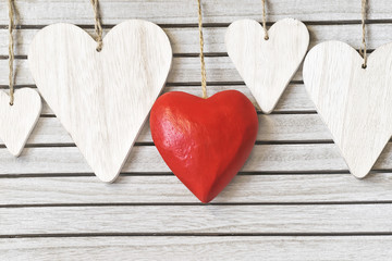 Wooden hearts on rustic background for Valentine's Day. Rustic style. Horizontal format