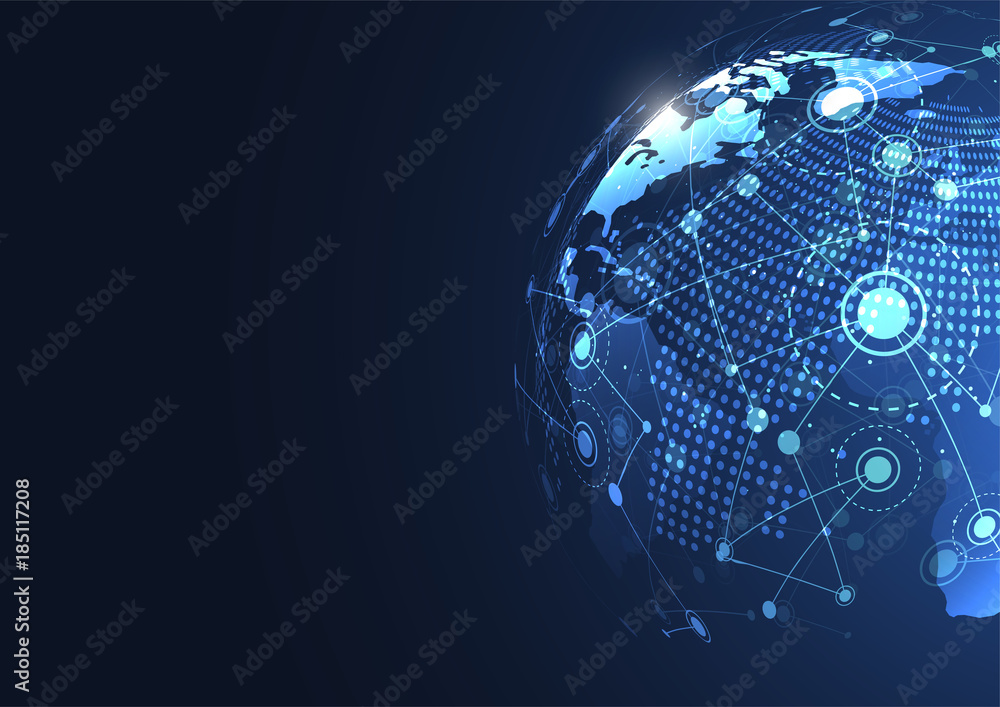Poster global network connection. world map point and line composition concept of global business. vector i