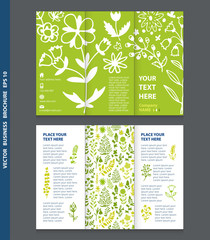 Business brochure template with  with flowers icons and plants pattern.