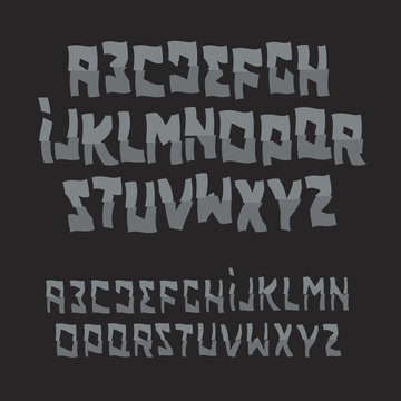Halloween abstract font. Zombie style alphabet. Cartoon evil ABC. Vector logo set.