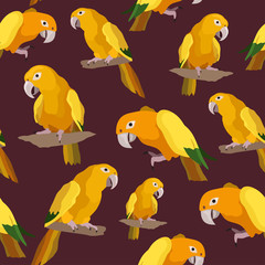 Seamless colorful tropical pattern with parrot bird. Can be used for textile, website background, book cover, packaging.