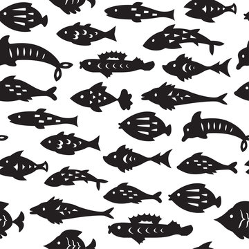Seamless pattern with sea fishes. Endless texture for wallpaper, fill,  web page background, surface texture.