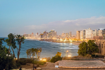 Fototapeta premium Tel Aviv city coastline at night, Israel.