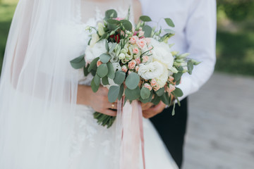 Beautiful wedding couple on the ceremony.