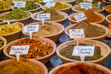Spices at the market in the old city Jerusalem, Israel.