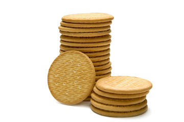 stack of yellow shortbread cookies isolated on a white background
