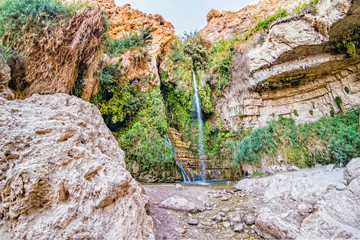 David's waterfall at Ein Gedi Nature Reserve, Israel. - 185120653