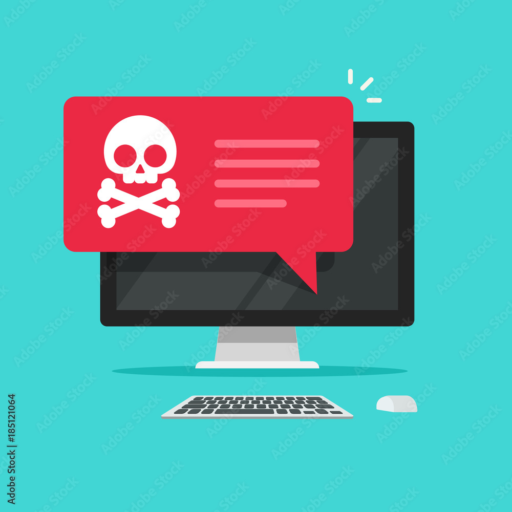 Poster caution virus malware alert notice notification on desktop computer vector, malware concept, spam da